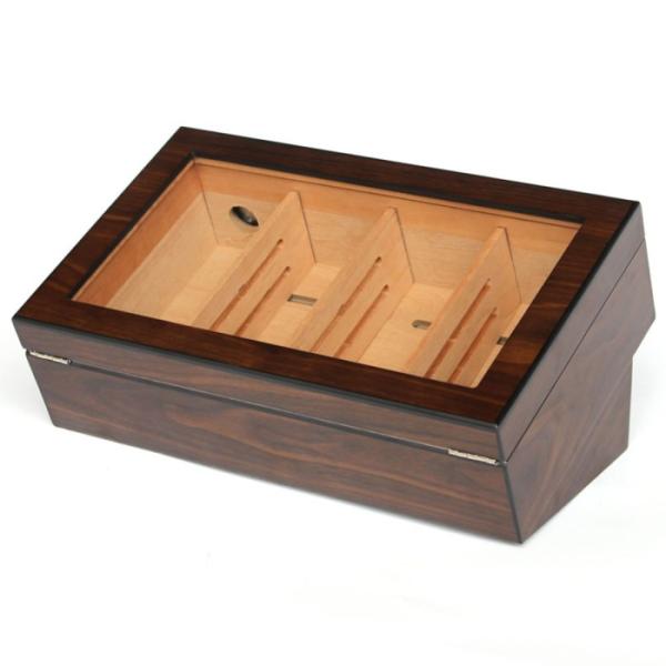 Cigar Wood Humidor Glass Top Cigar Display Humidor With Divider Safety Lock Humidifier Hygrometer cigar cases for 50 cigars