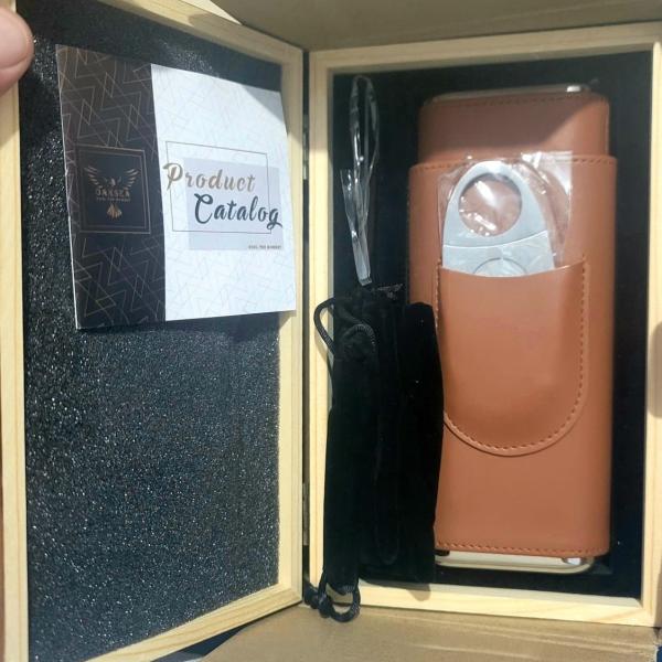 3 Cigar Brown Leather Case
