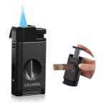 Double jet flame Black Cigar Lighter with V-Cut cutter