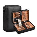 Black Leather Travel Humidor Set