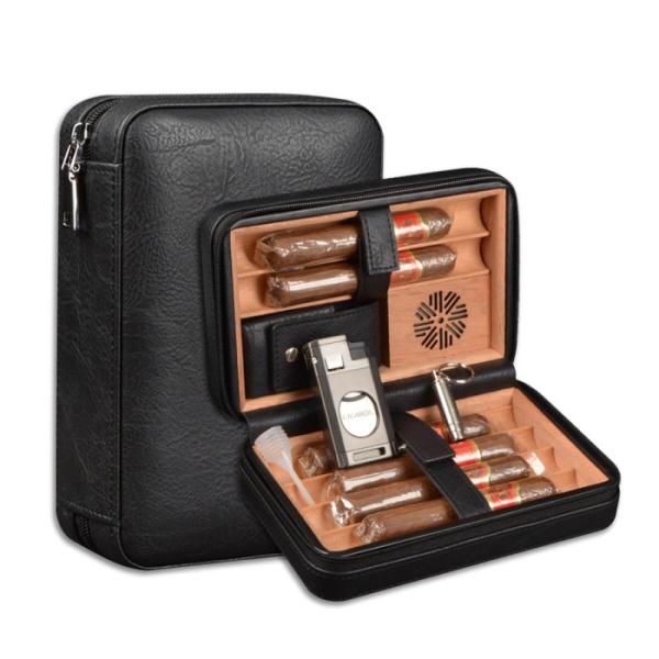 Black Leather Travel Humidor Set