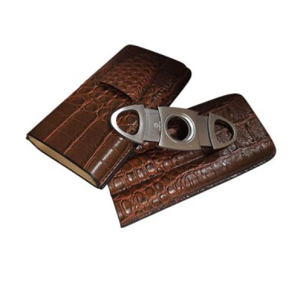 Leather Cigar Case with Cigar Cutter